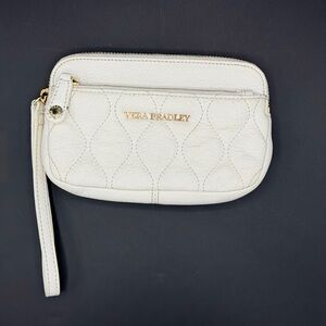 Vera Bradley Quilted Sophie Wristlet Wallet White Sycamore Leather Gold Hardware
